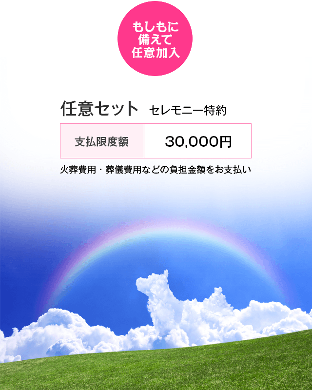もしもに備えて任意加入 ペットセレモニー特約 支払限度額:30,000円